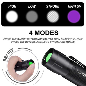 LETION Torcia UV LED Lampada Tascabile, compatto, portatile, Nero - Ilgrandebazar