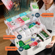 Carica l'immagine nel visualizzatore di Gallery, Cestino Portaoggetti in Plastica per Pronto Soccorso, Contenitore per Armadietto dei Medicinali in Plastica con Scomparti e Serratura, Organizzatore Trasparente per Kit di Pronto Soccorso di(verde)