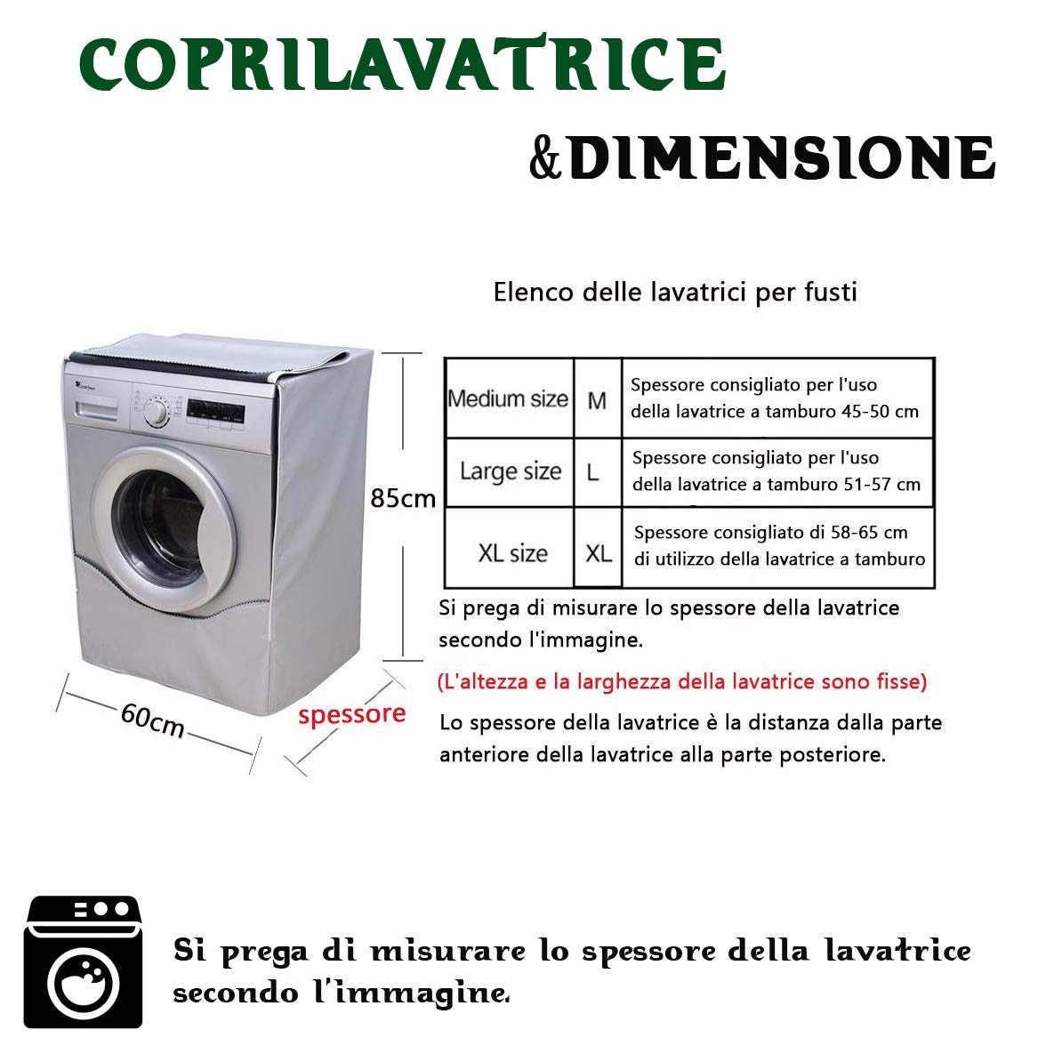 Copertura Lavatrice AKEfit Impermeabile - Argento, Anti-UV, Per Lavatrici Carico Frontale - Foto 11