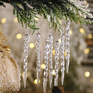 LEMESO 36 pz Decorazioni Albero di Natale Ghiaccioli Natalizi Fiocchi di Neve Goccia Coni Gelato Cristallo Pendenti Ciondoli Addobbi Trasparente in Plastica Ornamenti Con Fili da Appendere
