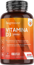 Carica l'immagine nel visualizzatore di Gallery, Vitamina D3 Alto Dosaggio - Vitamina D3 2000 ui da 400 Compresse - Integratore Vitamina D per 1+ Anno - La Vitamina D Contribuisce al Normale Funzionamento del Sistema Immunitario - Vitamina D Pura