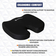 Carica l'immagine nel visualizzatore di Gallery, EDS - Cuscino ortopedico in memory foam, traspirante, per sedie da ufficio, sedia a rotelle, sedie da cucina, reclinabili, sedili auto, sedie da scrivania, fondo antiscivolo, lavabile (nero)