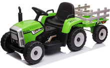 Carica l'immagine nel visualizzatore di Gallery, Mondial Toys Trattore Elettrico 12V 7AH CAVALCABILE per Bambini con RIMORCHIO Telecomando Verde