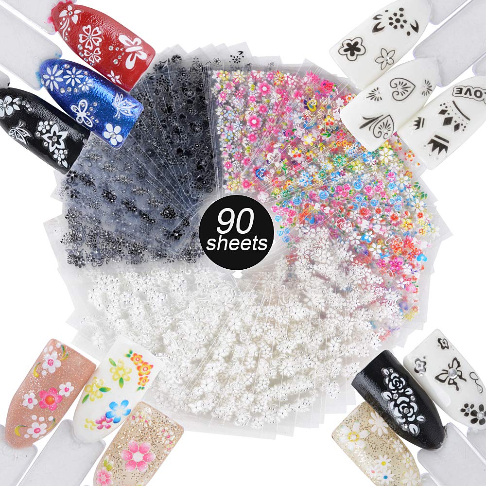 90 Fogli Adesivi Unghie Adesivo 3D Nail Stickers Colori assortiti - Ilgrandebazar