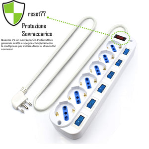 Ewent EW3930 Multipresa 6 prese bipasso ITA /Schuko con 6 int., Bianco - Ilgrandebazar
