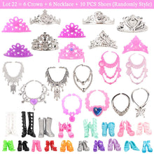 Carica l'immagine nel visualizzatore di Gallery, Miunana 27 Pezzi per 11.5 Pollici 28 - 30 cm Bambola : 5 Vestiti Abiti + 10 PCS Scarpe + 6 Corona + 6 Collana (Selezionati A Caso)