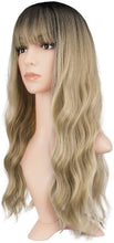 Carica l'immagine nel visualizzatore di Gallery, FESHFEN Parrucca Ondulato con Frangia, 60 cm Parrucche Lunga Frangia Ombre Bionde Donna Sintetico Parrucca Capelli Lunghi Ricci Parrucca Donna Capelli Frangia Uso Quotidiano Festa