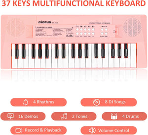 Mini Tastiera Pianoforte per Bambini, 37 Tasti Tastiera Elettronica Musicale Portatile Multifunzione con Microfono Giocattoli Musicali Educativi Regali per 3-8 Anni Ragazze Ragazzi Principianti(Rosa