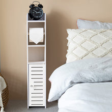 Carica l&#39;immagine nel visualizzatore di Gallery, AOJEZOR Porta carta igienica, Colonnina con portarotolo, Piantana portarotolo e portascopino 2 in 1, Mobile Bagno, Bianco Realizzato (Bianco), PVC