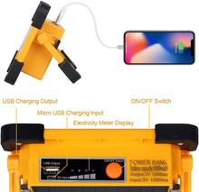 Carica l'immagine nel visualizzatore di Gallery, Faro Luce LED Portatile 60W, T-SUN Proiettore Ricaricabile con Cavo USB LED Esterni 9000mAh con Batteria Ricaricabile Integrata, Lavoro Luce da Campeggio Lamp Porta USB e modalità SOS.