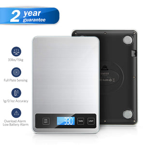 Bilancia Cucina Digitale, Homever 15kg in Acciaio 9*6.3*0.87in, Argento - Ilgrandebazar