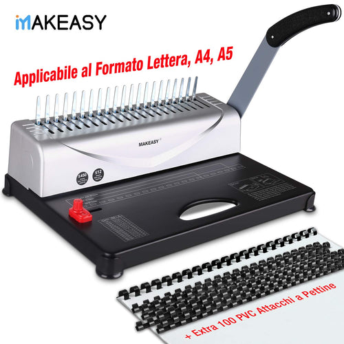 Makeasy Rilegatrice Spirale Metallica a 21 Fori, Argento-Nero - Ilgrandebazar