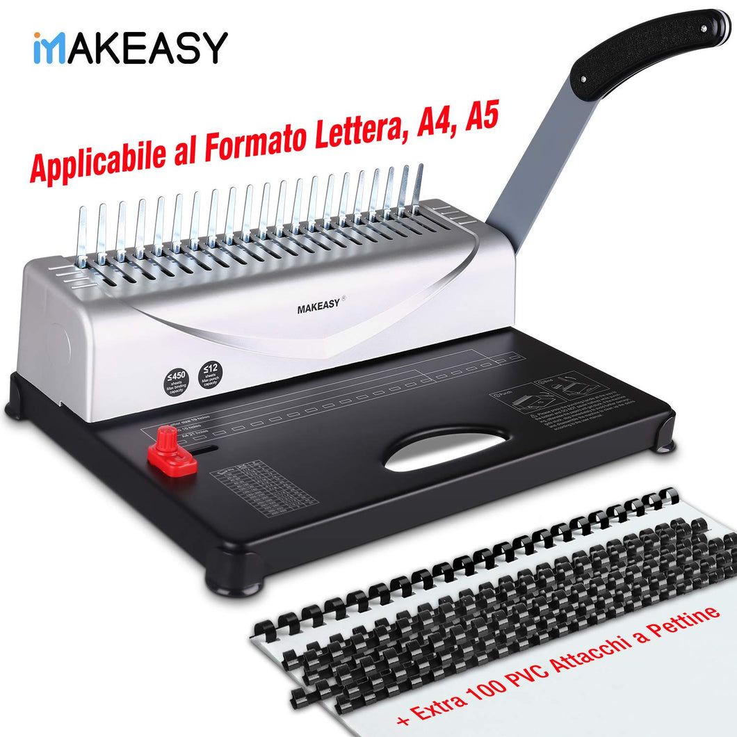 Makeasy Rilegatrice Spirale Metallica a 21 Fori, Argento-Nero - Ilgrandebazar