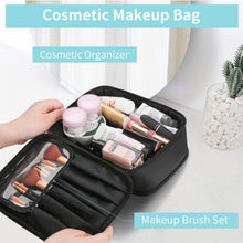 Carica l'immagine nel visualizzatore di Gallery, Porta Trucchi da Viaggio,Trousse da viaggio portatile Con contenitore per gioielli e vano spazzole Utilizzato in cosmetici pennelli per il trucco anelli orecchini collane, nero