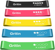 Carica l'immagine nel visualizzatore di Gallery, Gritin Elastici Fitness, [Set di 5] Banda Elastica Fasce Elastiche di Resistenza di Lattice Naturale con Istruzioni per l'esercizio in Italiano e Borsa per Il Trasporto per Crossfit, Yoga, Pilates