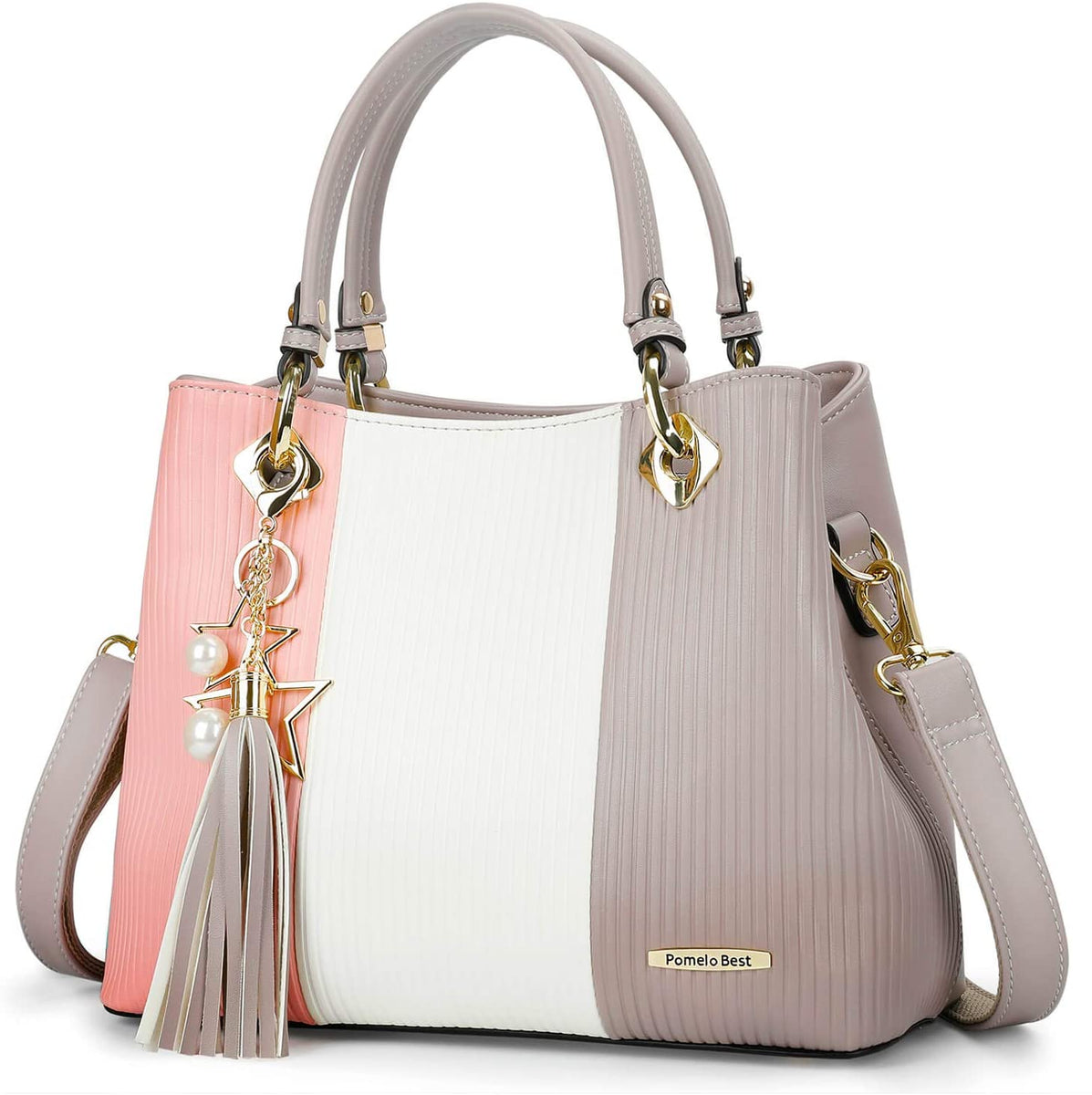 Pomelo Best Borsa a mano Donne Pelle Spalla Tracolla Tote Grigio Grand