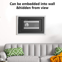Carica l'immagine nel visualizzatore di Gallery, HAPFIY Cassaforte a mobile 8,6L, Cassaforte a muro Elettronica Sicurezza con 2 emergenza Chiave e Codici Allarme incorporato, Armadi di Sicurezza per documenti per ufficio a casa 31×20×20cm Nero