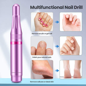 Fresa per Unghie Professionale, Sicuro, 11 in 1 Portatile kit Manicure e Pedicure Elettrico,20000 RPM Velocità Regolabile, Trapano Chiodo per Casa e Salone con Set Strumenti di Lucidatura Viola