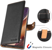 Carica l'immagine nel visualizzatore di Gallery, Lensun Cover Samsung Note 20 Ultra, Vera Pelle Flip Custodia a Libro Portafoglio Telefono con Magnetica per Samsung Galaxy Note 20 Ultra 5G 6,9" - Nero (N20U-LG-BK)