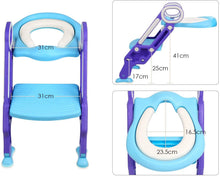 Carica l'immagine nel visualizzatore di Gallery, BAMNY Riduttore WC per Bambini con Scaletta Pieghevole, Kit Toilette Trainer Step Up con Cuscino Tenero Modello Universale (Azzurro)