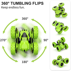 SGILE Ricaricabile Macchina Telecomandata per Bambini, 4WD Auto Telecomandata con Batteria Ricaricabile, RC Macchina Acronazia Rotazione a 360 Gradi Regalo Verde