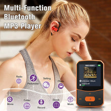 Carica l'immagine nel visualizzatore di Gallery, Lettore MP3 Bluetooth 5.0 – MP3 Bluetooth Running, suono di fascia alta, radio FM, registrazione vocale, e-book, pedometro, schermo a colori da 1,5 pollici, supporto fino a 128 GB di schede