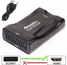 Carica l'immagine nel visualizzatore di Gallery, AMANKA Convertitore da SCART a HDMI Adattatore Audio Stereo HD Video Composito per SKY HD Blu Ray DVD TV PS3 con USB Cavo, Nero