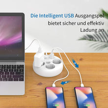 Carica l&#39;immagine nel visualizzatore di Gallery, Presa multipla da muro, Sovratensione Ciabatta NTONPOWER Bagel Multipresa 3 shuko prese con 2 USB per cavo 1,5 metri con interruttore e indicatore e per Soggiorno, Ufficio, Viaggio – Bianco