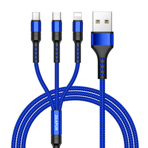 ZKAPOR Multi Cavo di Ricarica, 3 in 1 Multiplo Cavetto Micro USB 1.2M, Blu