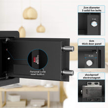 Carica l'immagine nel visualizzatore di Gallery, HAPFIY Cassaforte a mobile 8,6L, Cassaforte a muro Elettronica Sicurezza con 2 emergenza Chiave e Codici Allarme incorporato, Armadi di Sicurezza per documenti per ufficio a casa 31×20×20cm Nero