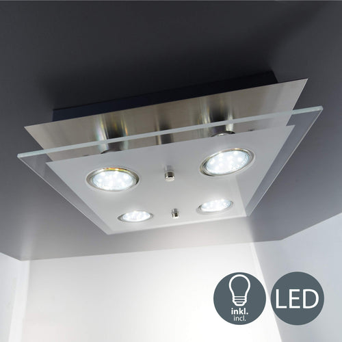 Plafoniera LED da soffitto, include 4 lampadine GU10 Rettangolare, Nickel