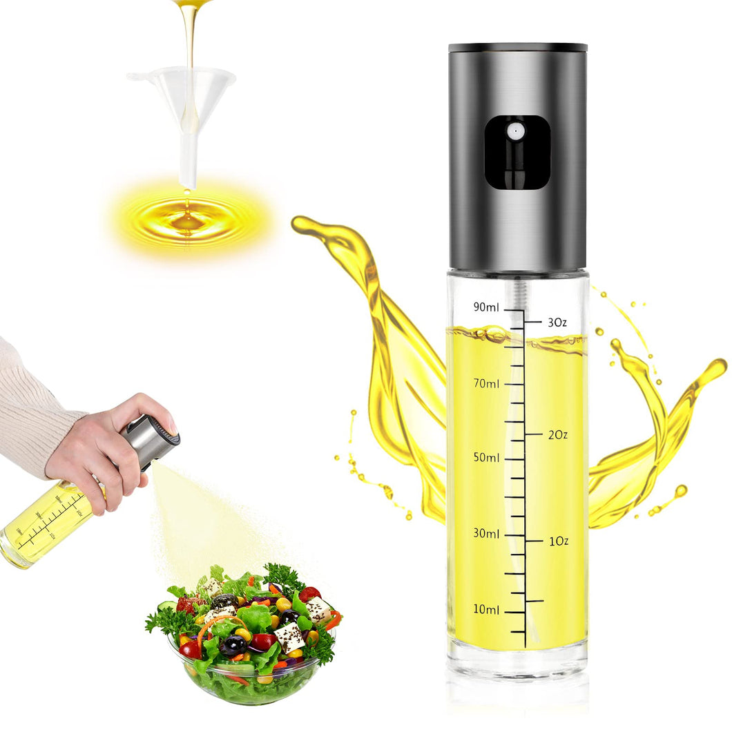 Spruzzatore Olio, Nebulizzatore Olio con Scala, 100ml Olio Spray per Friggitrice Ad Aria, Acciaio Inox e Vetro Spruzzino Olio da Cucina Accessori per Cucina, Grigliare, Forno