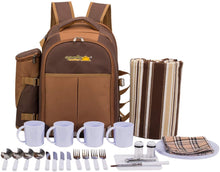 Carica l&#39;immagine nel visualizzatore di Gallery, Apollowalker, zaino da picnic, borsa termica con posate, coperta e altri accessori, per 4 persone