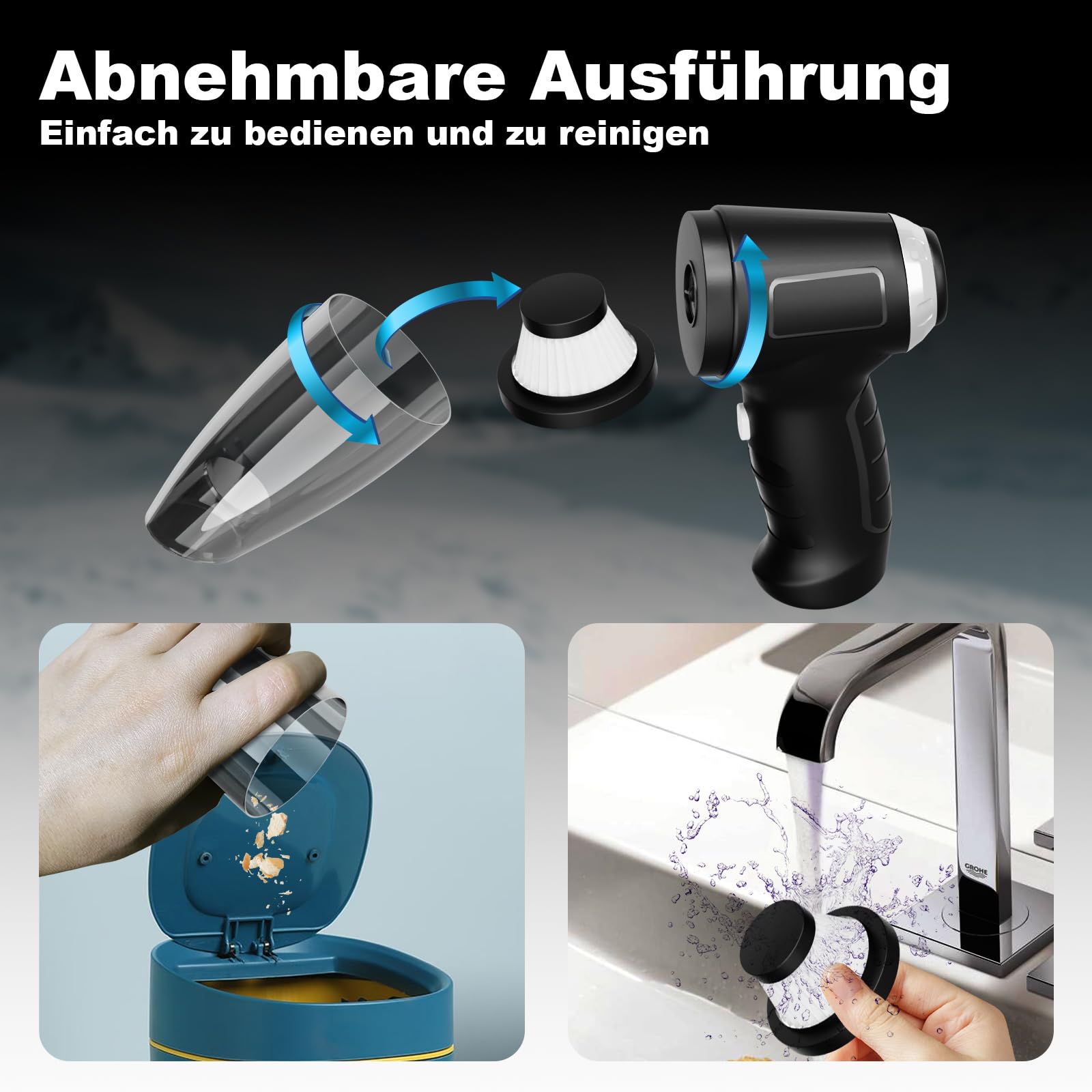 Potente Aspirapolvere Senza Fili 9000Pa 120W, Mini Aspirapolvere Portatile Ricaricabile USB Per Casa, Auto, Ufficio (bianco - Foto 4