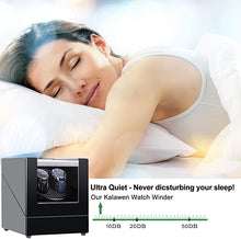 Carica l&#39;immagine nel visualizzatore di Gallery, Kalawen Scatola Carica Orologi Automatici con Motore Ultra-silenzioso per 2 Orologi da Polso Watch Winder di Pelle e Legno, Alimentazione da Cavo Adattatore/Batterie, 5 Programmi Regolabili Argento