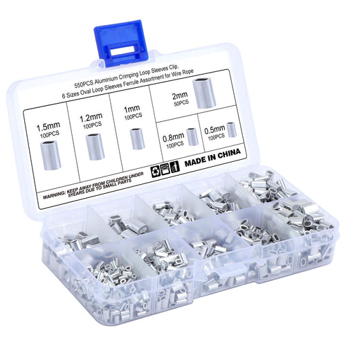 HSEAMALL - Set di 550 manicotti per corda metallica, 6 misure M0.5-M2, in...