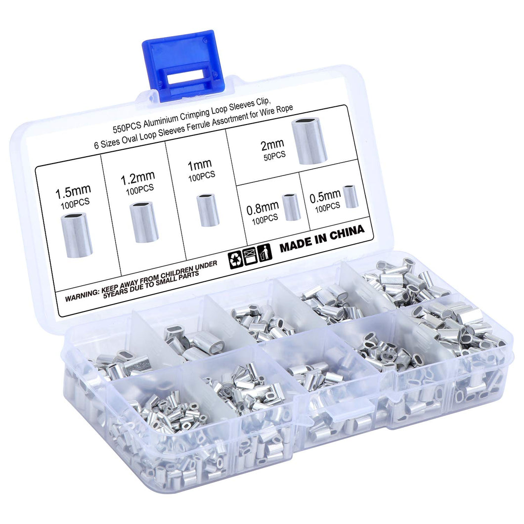 HSEAMALL - Set di 550 manicotti per corda metallica, 6 misure M0.5-M2, in...