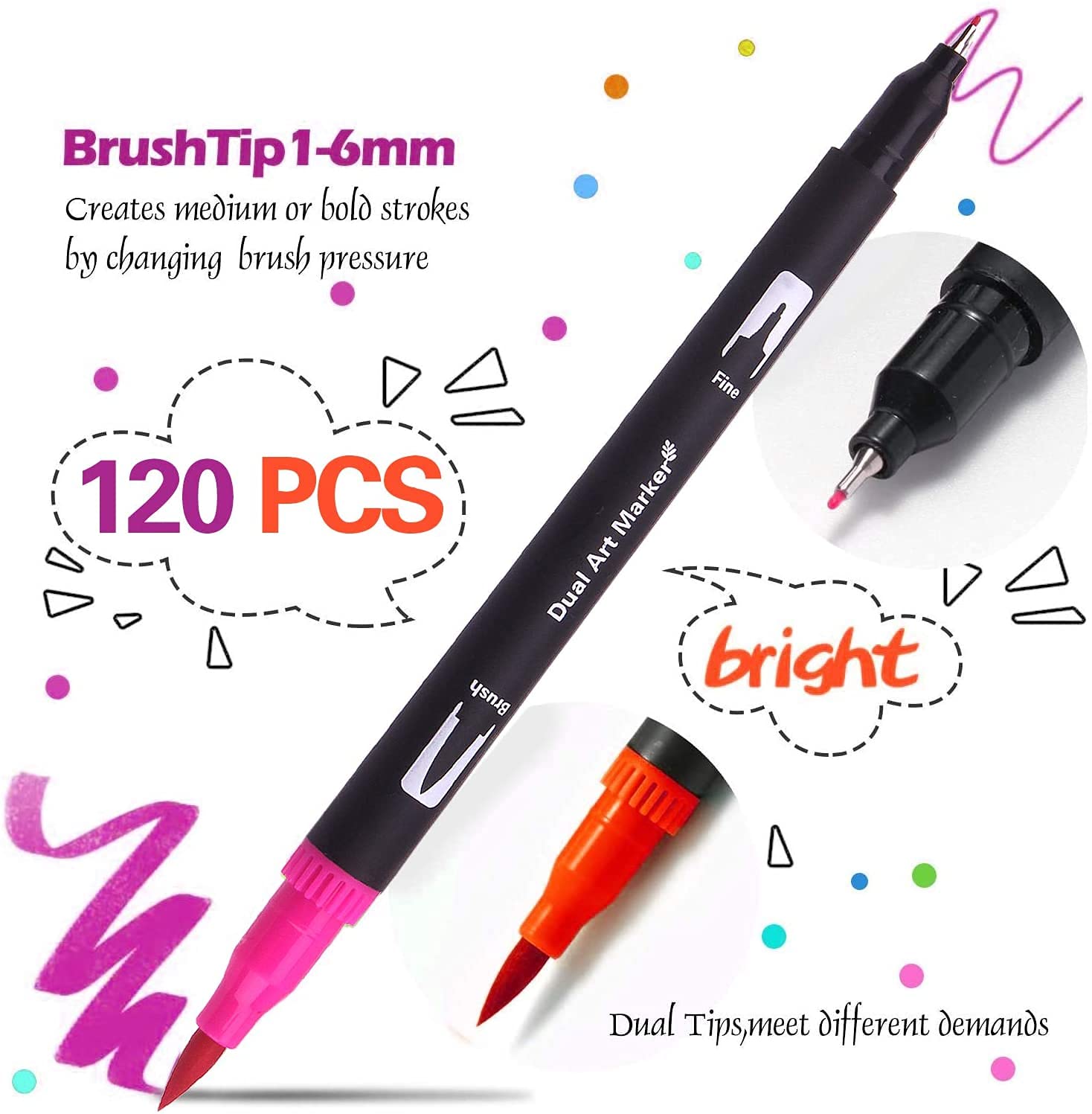 TrendGate 192 Pennarelli Brush Pen Doppia Punta (Fine 0,4mm E Pennello 1-6mm) – Acquerellabili, Con Libro Da Colorare E Custodia In Tela