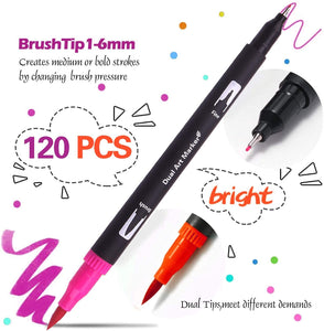 132 Brush Pen Lettering Pennarelli a Doppia Punta Artistici con Punta a Pennello per Calligrafia Colorazione, Disegno, Pittura per Adulti