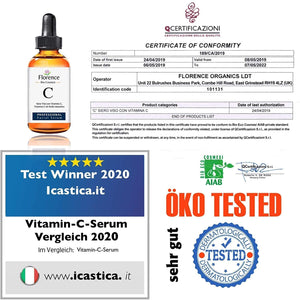 VINCITORE 2020 BIO●Siero Viso con ACIDO IALURONICO Puro 100% e BIOLOGICO+Vitamina C+E● ENORME 60ml●Con Ingredienti Vegani Antietá, Antirughe e Antimacchie●Anche per Dermaroller●Cosmetici MADE IN ITALY