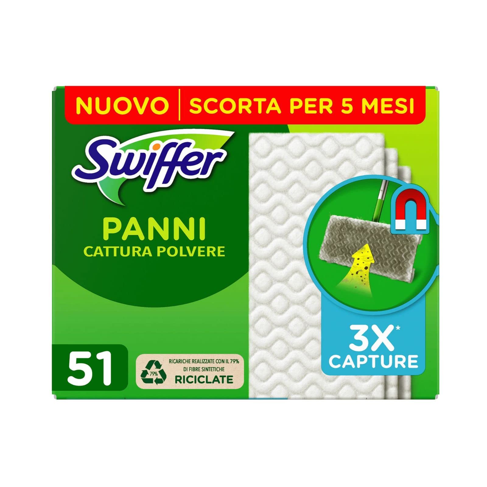 Swiffer Panni Catturapolvere, 51 Panni Microfibra Dry, Panni
