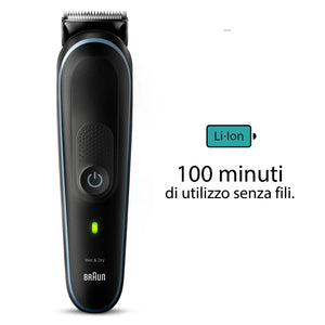 Braun Regolabarba Tagliacapelli Uomo, Rasoio Elettrico Barba e Capelli, 10-In-1 Styling Kit Per Barba, Capelli, Corpo, Naso e Orecchie, 100 Minuti Di Utilizzo Senza Fili, Idea Regalo, MGK5445
