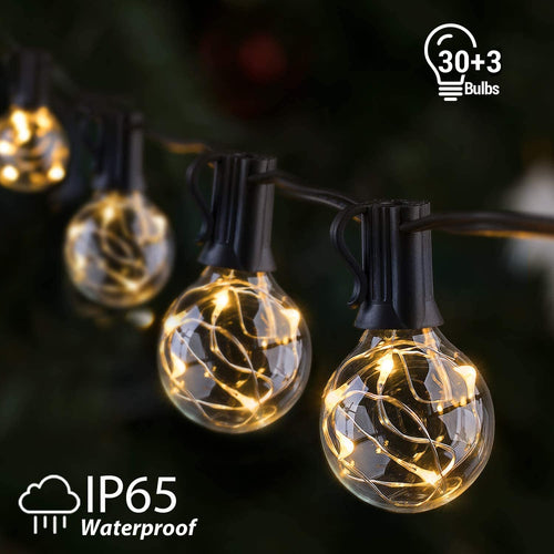 Catena Luminosa Esterno G40 LED, GlobaLink IP65 Catene Luminose per Esterni 11.7M 30+3 G40 Lampadine LED, Luci da Esterno Decorative per Natale Nozze Matrimonio Casa Giardino Feste Estern-Bianco Caldo