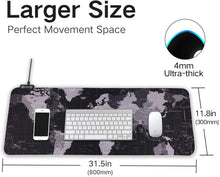 Carica l'immagine nel visualizzatore di Gallery, Hiveseen Tappetino Mouse Gaming, RGB tappetino mouse nero con 14 Effetti Luce, 800x300mm Impermeabile e Superficie Liscio, Base in Gomma Antiscivolo per Computer, PC e Laptop-Mappa del mondo