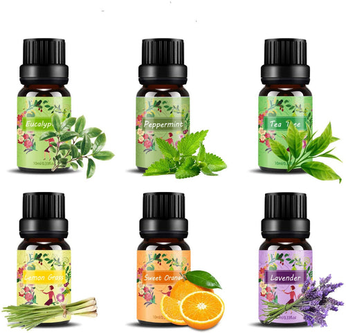 Olio Essenziale Puri Naturali - ISUDA Oli Essenziali Set 100% per Diffusori Ultrasuoni Aromatherapie 6 Sapori Lavanda, Tea Tree, Eucalipto, Limone, Arancia Dolce, Menta Piperita