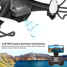 Carica l&#39;immagine nel visualizzatore di Gallery, tech rc Mini Drone con HD Telecamera con Due Batterie Funzione di Sospensione Altitudine Un Pulsante di Decollo/ Atterraggio ,Modalità Senza Testa Protezioni 360°per Bambini e Principianti Buon Regalo