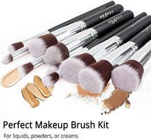Carica l'immagine nel visualizzatore di Gallery, Pennelli Make Up BEAKEY Premium synthetic pennelli trucco fondazione cipria fard, ombretto, Set di pennelli make up, kit con spugnetta e Brush Egg (10 + 2 pezzi, nero/argento) nero-argento