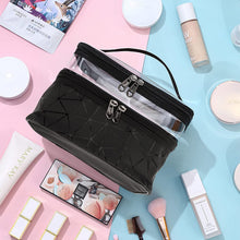 Carica l'immagine nel visualizzatore di Gallery, AIBAOBAO Borsa per il trucco, borsa per cosmetici grande a doppio strato, borsa per articoli da toeletta da viaggio professionale con manico Nero