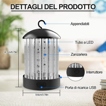 Carica l&#39;immagine nel visualizzatore di Gallery, QcoQce Zanzariera Elettrica USB Ricaricabile, IP66 Impermeabile UV Lampada Antizanzare, 3W Trappola Zanzare con 1800mAh, 3 Luminosit¨¤ di LED Luce per Casa Ufficio Patio Cucina (BK006-B)