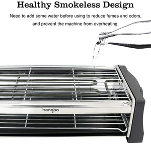 HengBO Griglia Elettrica BBQ Senza Fumo, Barbecue da Tavolo Piastra Grill Elettrico Doppio Strato con Vassoio Raccogli Olio per Party Riunione di Famiglia in Balcone e Giardino per 6 Persone - 2000W